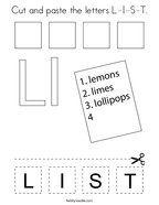 Cut and paste the letters L-I-S-T Coloring Page