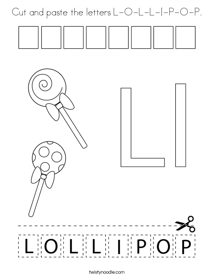 Cut and paste the letters L-O-L-L-I-P-O-P. Coloring Page