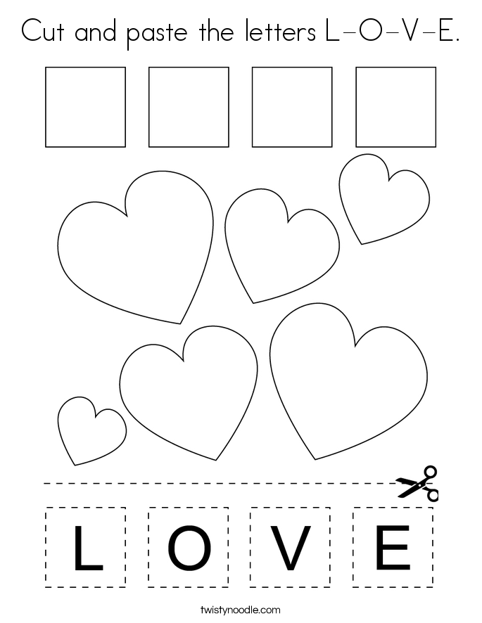 Cut and paste the letters L-O-V-E. Coloring Page