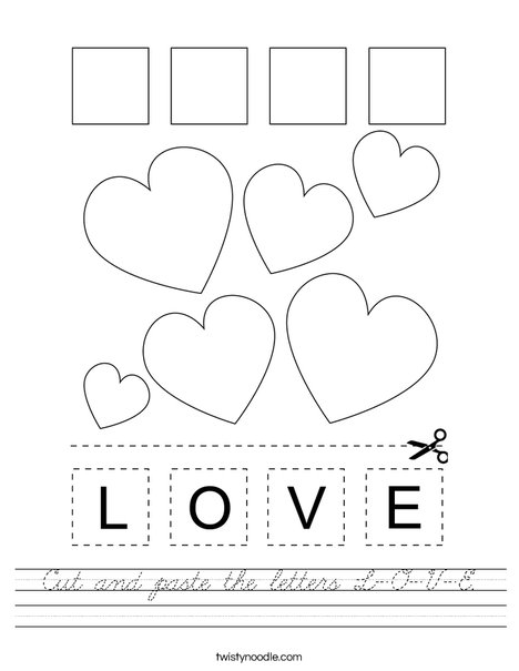 Cut and paste the letters L-O-V-E. Worksheet