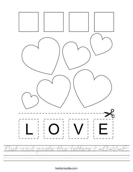Cut and paste the letters L-O-V-E. Worksheet