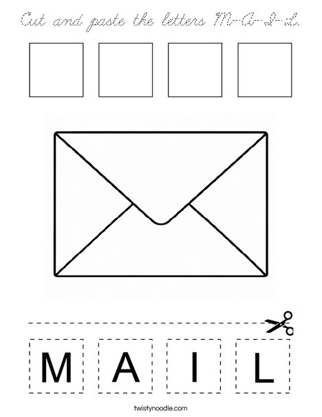 Cut and Paste the Letters M-A-I-L. Coloring Page