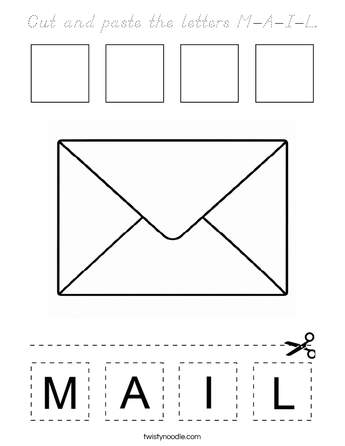 Cut and paste the letters M-A-I-L. Coloring Page