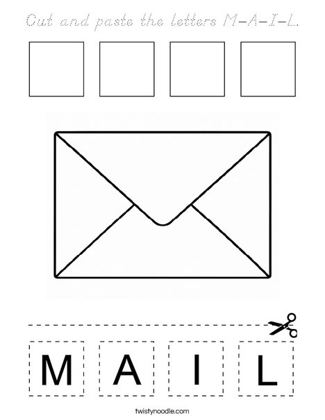Cut and Paste the Letters M-A-I-L. Coloring Page
