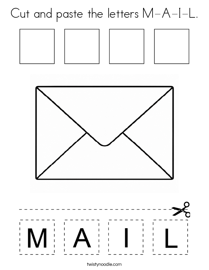 Cut and paste the letters M-A-I-L. Coloring Page