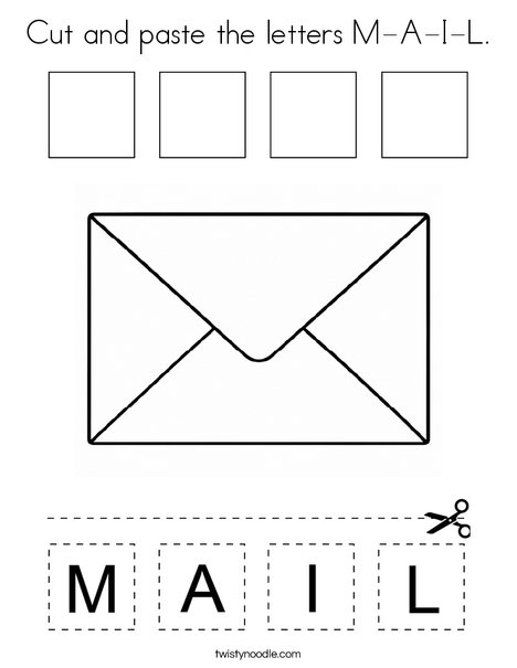 Cut and Paste the Letters M-A-I-L. Coloring Page