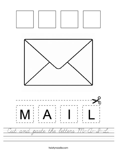 Cut and Paste the Letters M-A-I-L. Worksheet