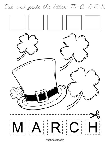 Cut and paste the letters M-A-R-C-H. Coloring Page