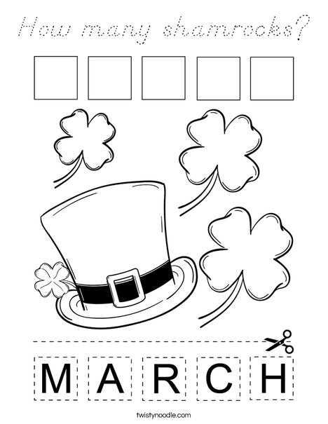 Cut and paste the letters M-A-R-C-H. Coloring Page