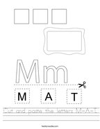 Cut and paste the letters M-A-T Handwriting Sheet
