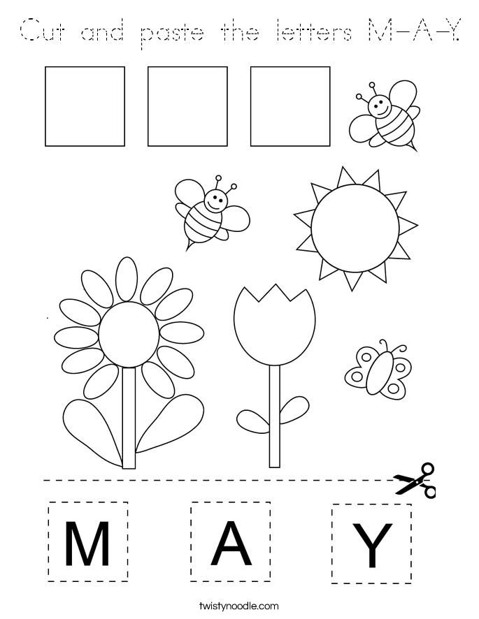 Cut and paste the letters M-A-Y. Coloring Page