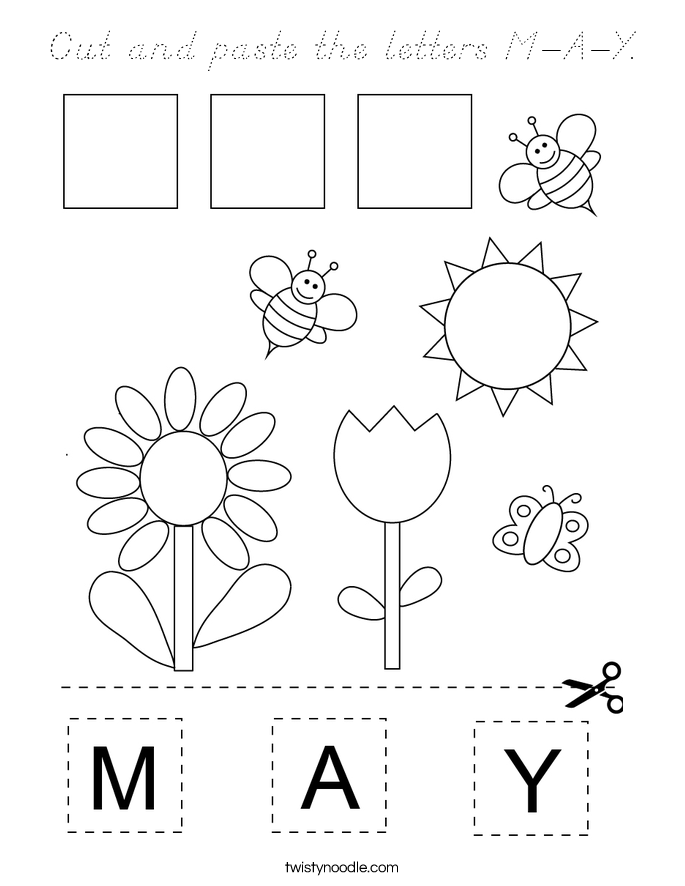 Cut and paste the letters M-A-Y. Coloring Page