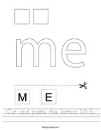 Cut and paste the letters M-E Handwriting Sheet