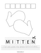 Cut and paste the letters M-I-T-T-E-N Handwriting Sheet