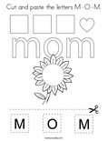 Cut and paste the letters M-O-M. Coloring Page