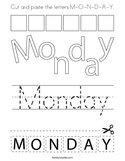 Cut and paste the letters M-O-N-D-A-Y Coloring Page