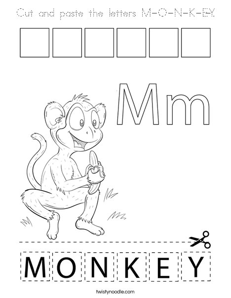 Cut and paste the letters M-O-N-K-E-Y. Coloring Page