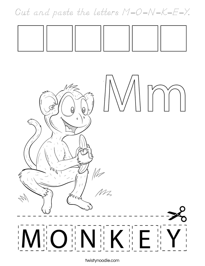 Cut and paste the letters M-O-N-K-E-Y. Coloring Page