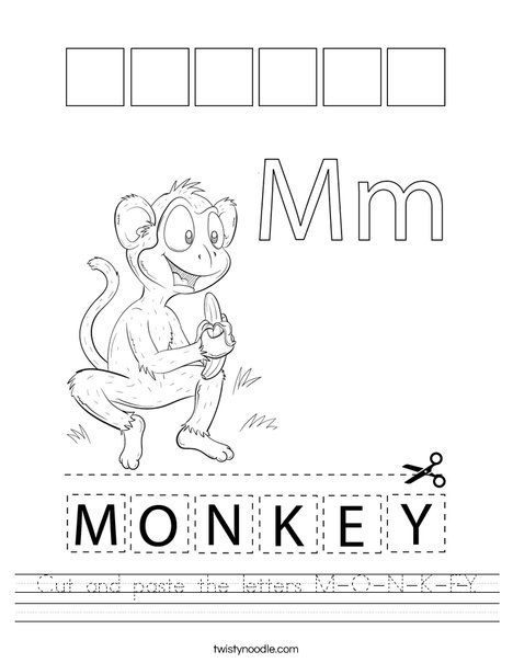 Cut and paste the letters M-O-N-K-E-Y. Worksheet