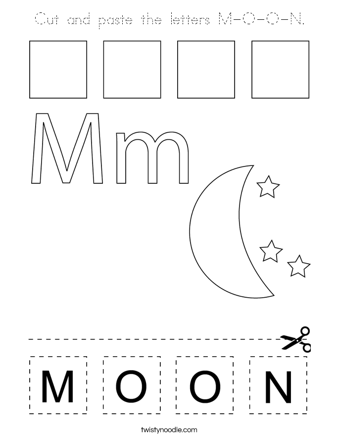 Cut and paste the letters M-O-O-N. Coloring Page