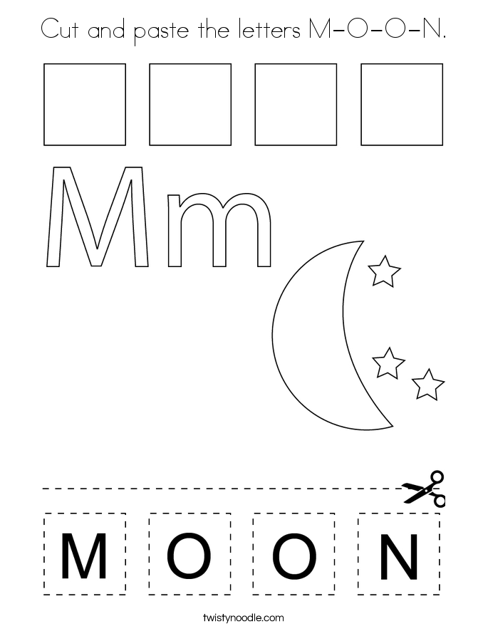 Cut and paste the letters M-O-O-N Coloring Page - Twisty Noodle