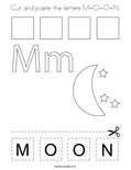 Cut and paste the letters M-O-O-N. Coloring Page