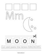 Cut and paste the letters M-O-O-N Handwriting Sheet