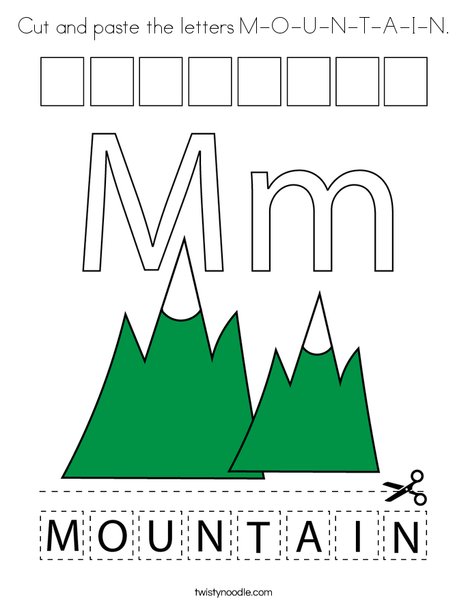 Cut and paste the letters M-O-U-N-T-A-I-N. Coloring Page