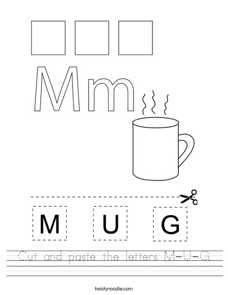cut and paste the letters m u g worksheet twisty noodle