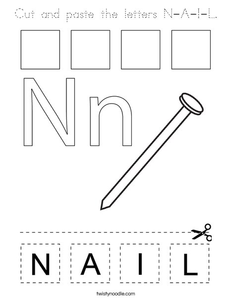 Cut and paste the letters N-A-I-L. Coloring Page