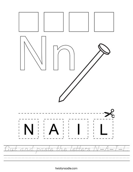 cut and paste the letters n a i l worksheet dnealian twisty noodle