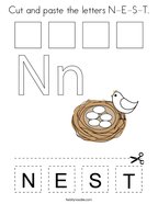 Cut and paste the letters N-E-S-T Coloring Page