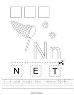 Cut and paste the letters N-E-T Handwriting Sheet