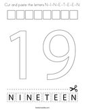 Cut and paste the letters N-I-N-E-T-E-E-N Coloring Page