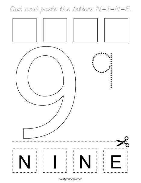Cut and paste the letters N-I-N-E. Coloring Page