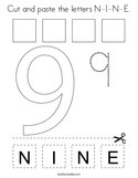 Cut and paste the letters N-I-N-E Coloring Page