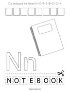 Cut and paste the letters N-O-T-E-B-O-O-K Coloring Page