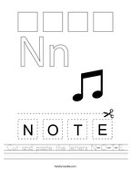 Cut and paste the letters N-O-T-E Handwriting Sheet