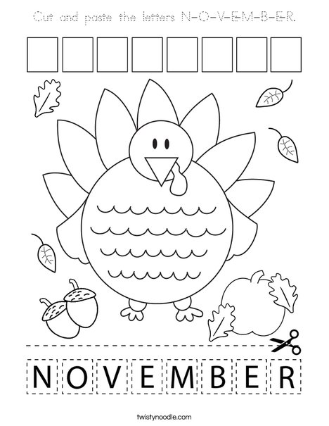 Cut and paste the letters N-O-V-E-M-B-E-R. Coloring Page