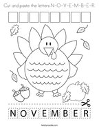 Cut and paste the letters N-O-V-E-M-B-E-R Coloring Page