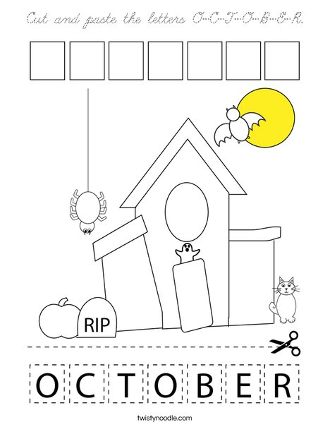 Cut and paste the letters O-C-T-O-B-E-R. Coloring Page