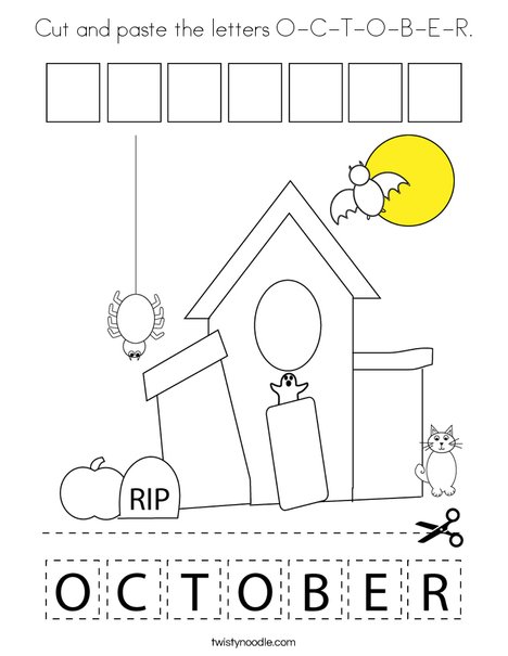 Cut and paste the letters O-C-T-O-B-E-R. Coloring Page