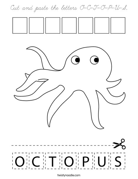 Cut and paste the letters O-C-T-O-P-U-S. Coloring Page