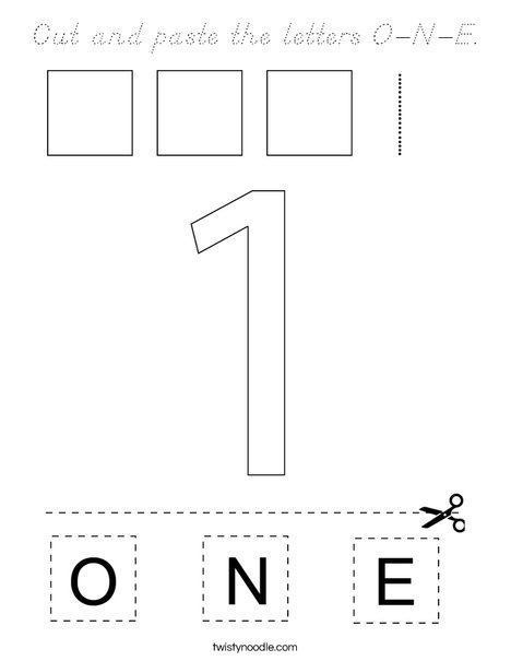 Cut and paste the letters O-N-E. Coloring Page