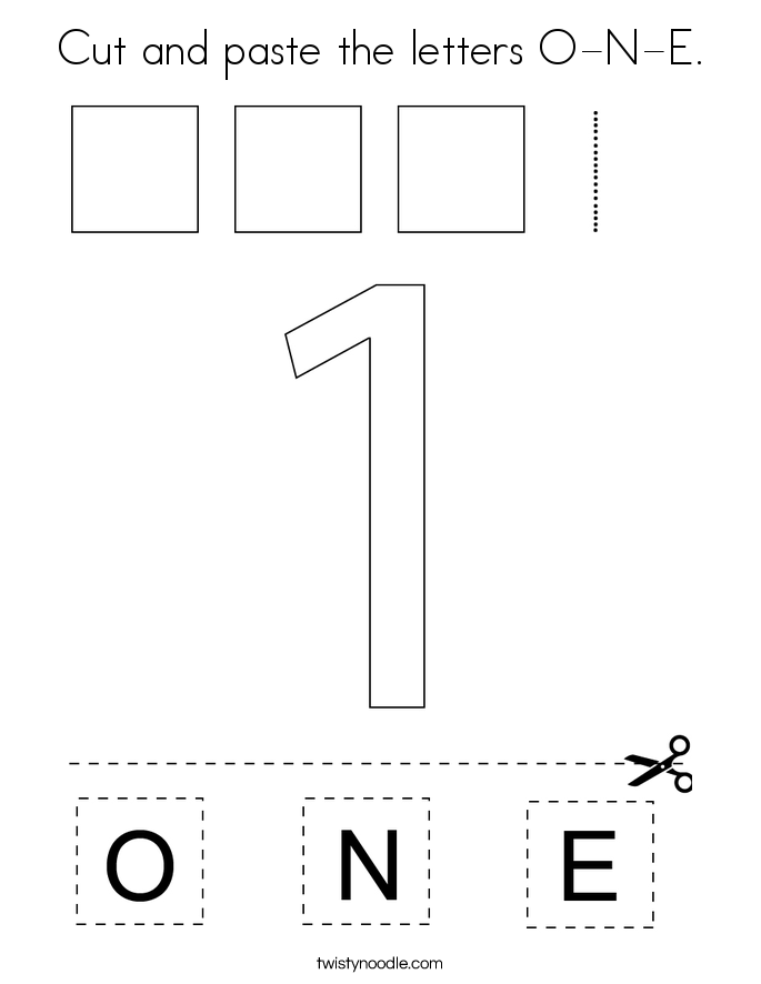 Cut and paste the letters O-N-E. Coloring Page