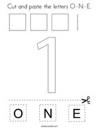Cut and paste the letters O-N-E Coloring Page