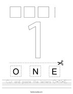 Cut and paste the letters O-N-E Handwriting Sheet