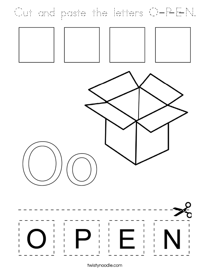 Cut and paste the letters O-P-E-N. Coloring Page