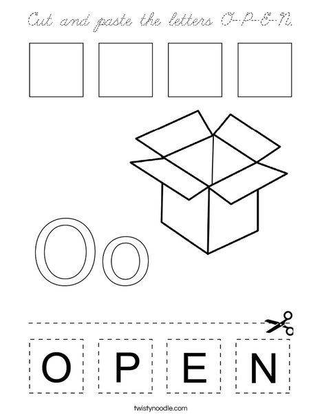 Cut and paste the letters O-P-E-N. Coloring Page