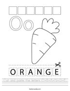 Cut and paste the letters O-R-A-N-G-E Handwriting Sheet